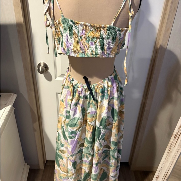 SHEIN Green and Purple Floral Midi Dress - Picture 3 of 8